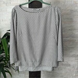 Dalia Black White Boatneck Polyester Flowy Blouse Size Large